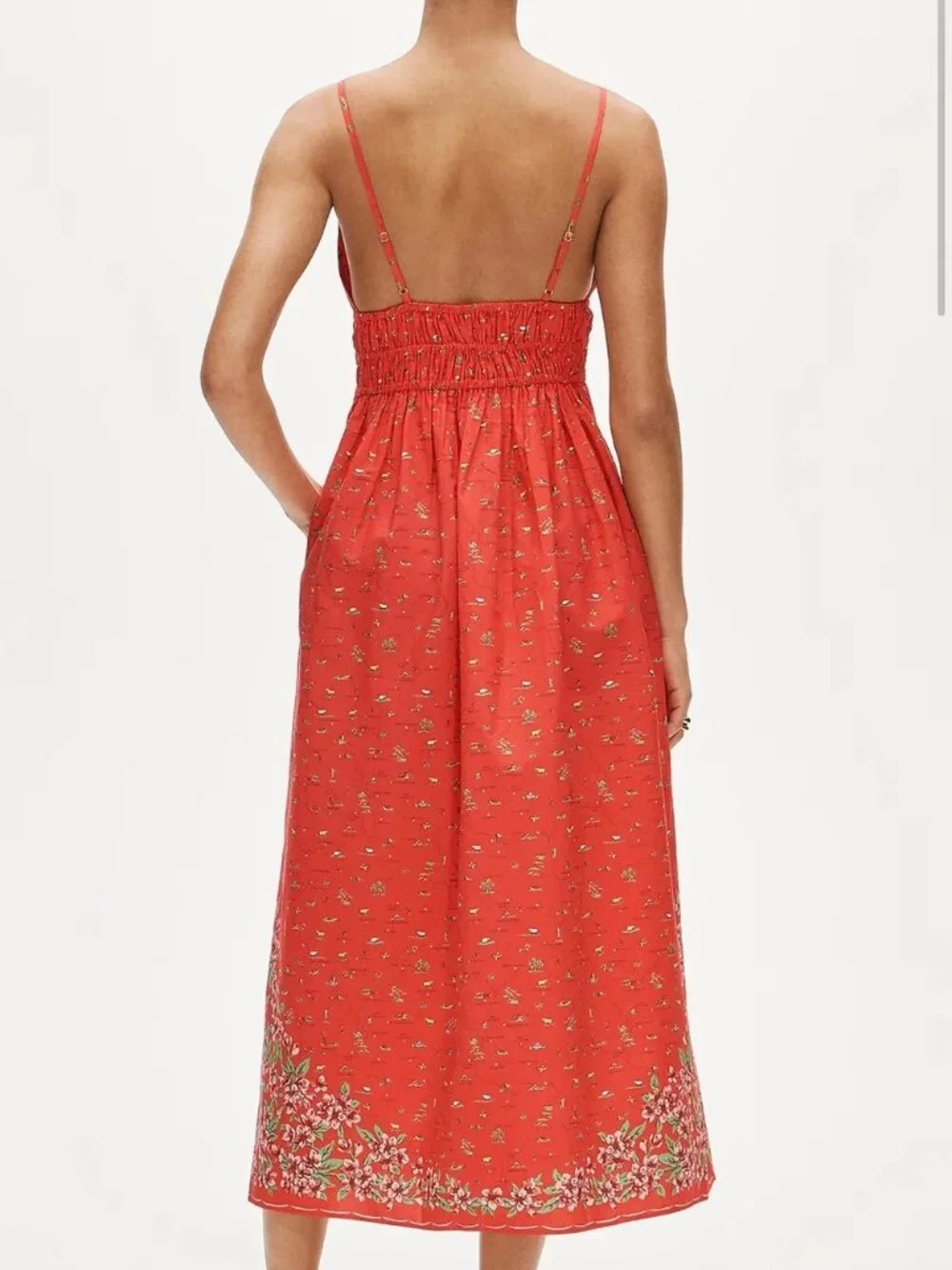 J. Crew Smocked-Waist V-Neck Dress in Red California Poppy Map Print Size 12